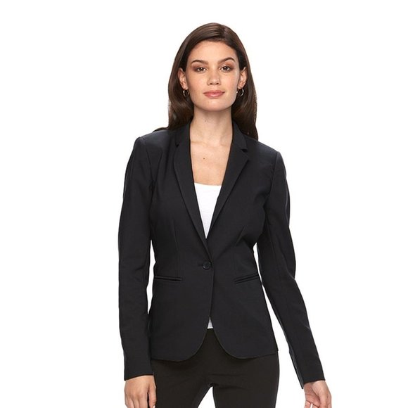 Apt. 9 Size 0 Black Fitted Padded Shoulders Lined Torie Blazer Nearly New - Picture 1 of 8
